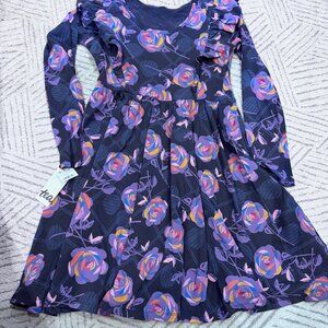NWT Tea Collection Ruffle Shoulder Ballet Purple Flower Dress
